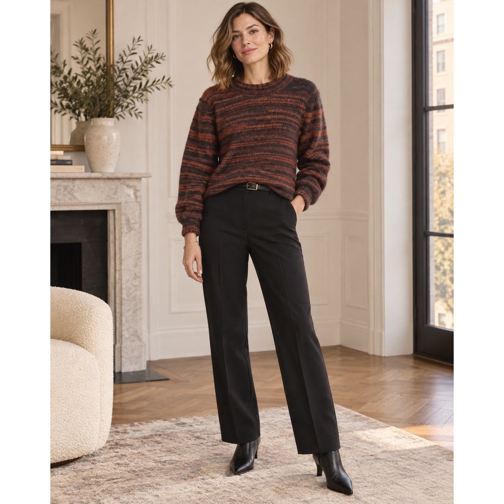 Veronica Beard Women's Medium Merino Wool Blend Striped Sweater Brown Rust Black